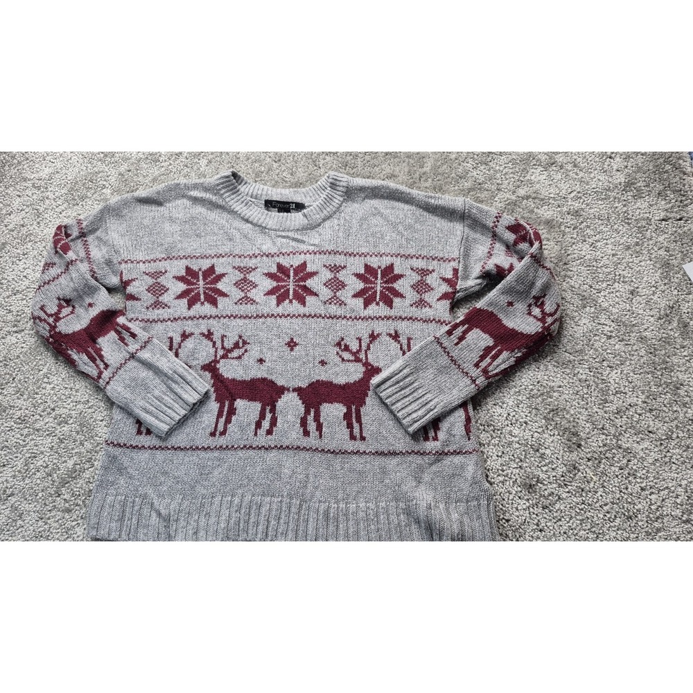 Forever 21 S Reindeer Snowflake Patterned Christmas Pullover Sweatshirt Size Med